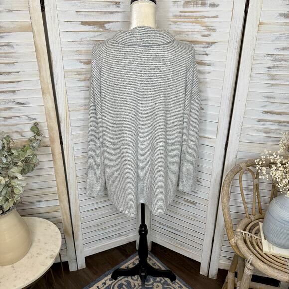 LOU & GREY  LOFT Women's L Pullover Cowlneck Sweater Gray Stripe Signature Soft - Picture 14 of 15